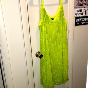 TORRID NEON GREENISH YELLOW FLAPPER DRESS ADJUSTABLE STRAPS LINED SIZED 2